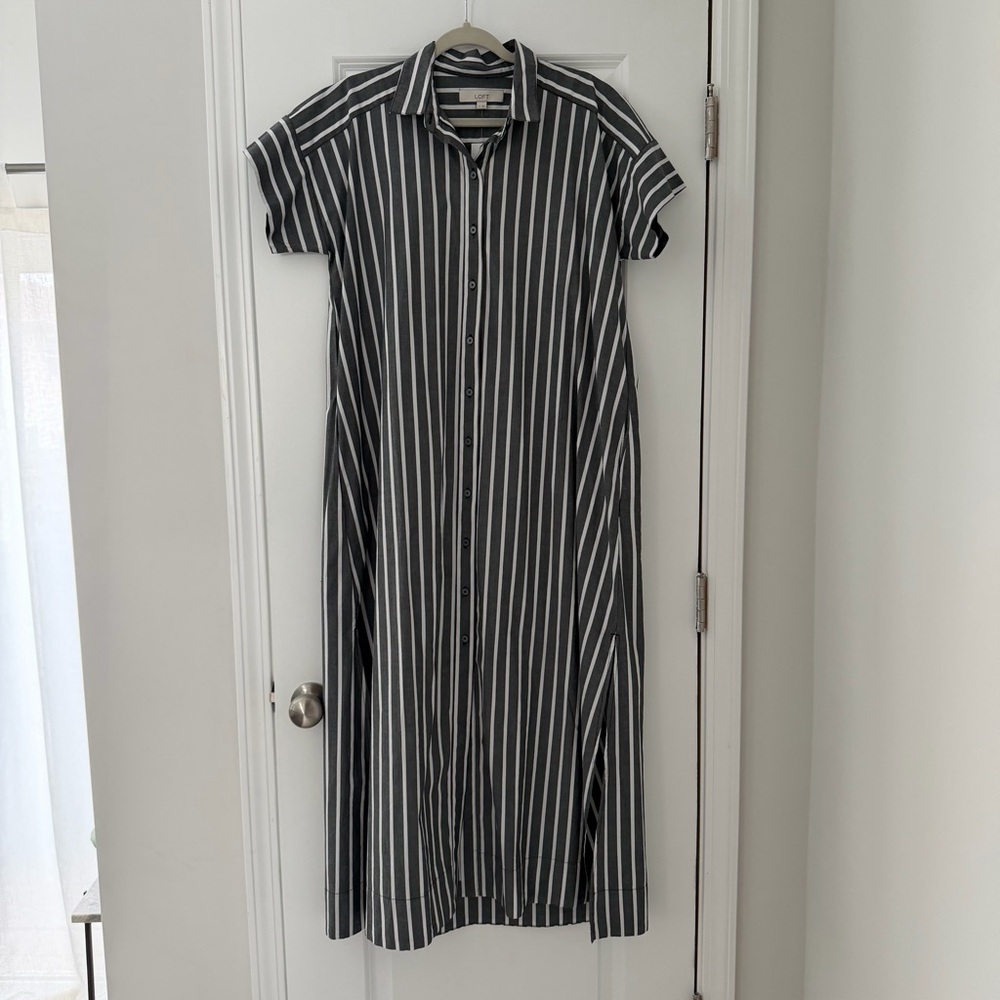 LOFT Striped Maxi Poplin Shirtdress